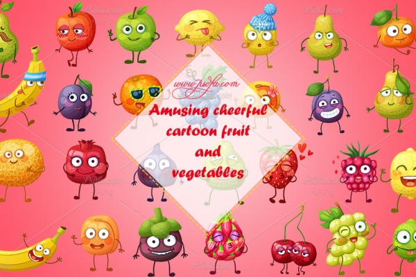وکتور میوه جات و سبزیجات فانتزی و کارتونی خندان
