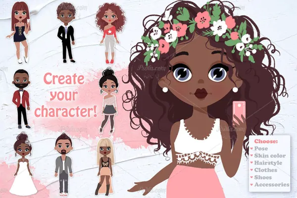 ساخت کاراکتر کارتونی پسر و دختر در فتوشاپ به صورت فلت