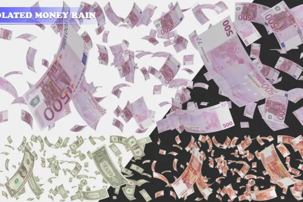 4 طرح لایه باز بارش باران پول و اسکناس های دلار ، یورو و روبل