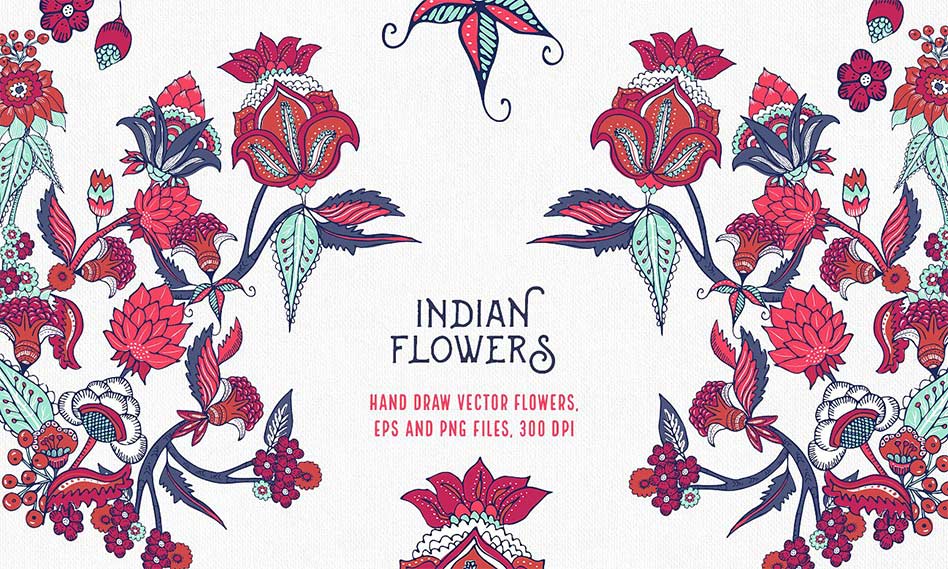 وکتور گل و بوته تزئینی هندی
