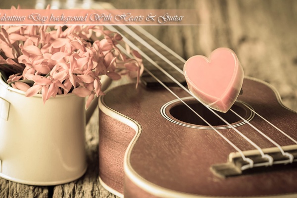 بک گراند روز ولنتاین به همراه قلب و گیتار