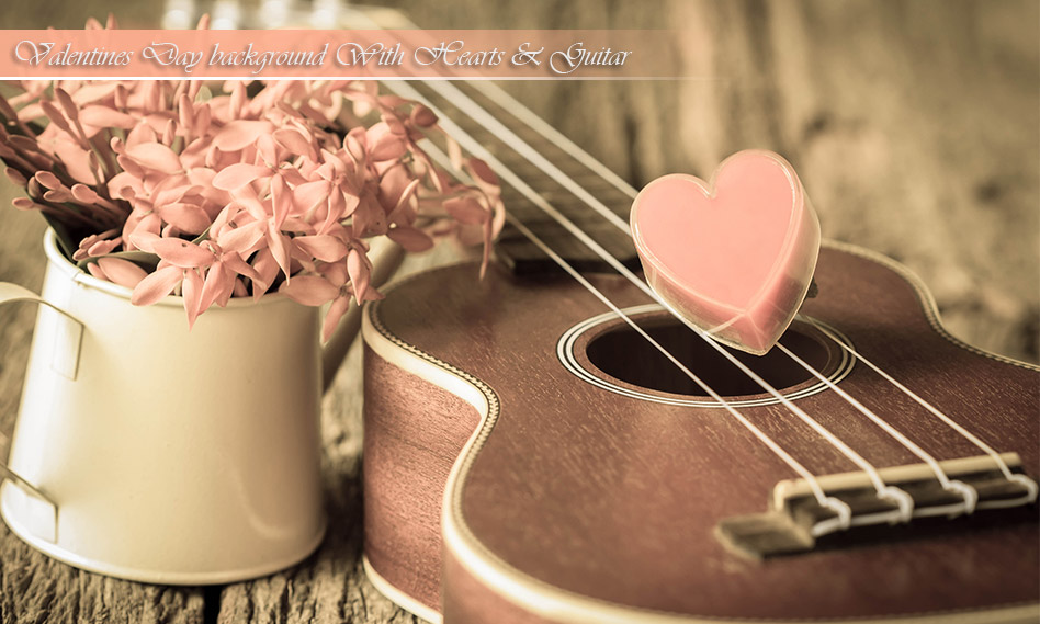 بک گراند روز ولنتاین به همراه قلب و گیتار