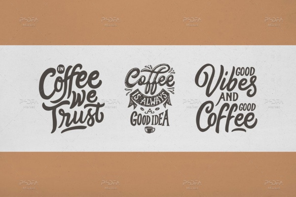 طرح وکتور جملات دستنویس قهوه مناسب برای طراحی