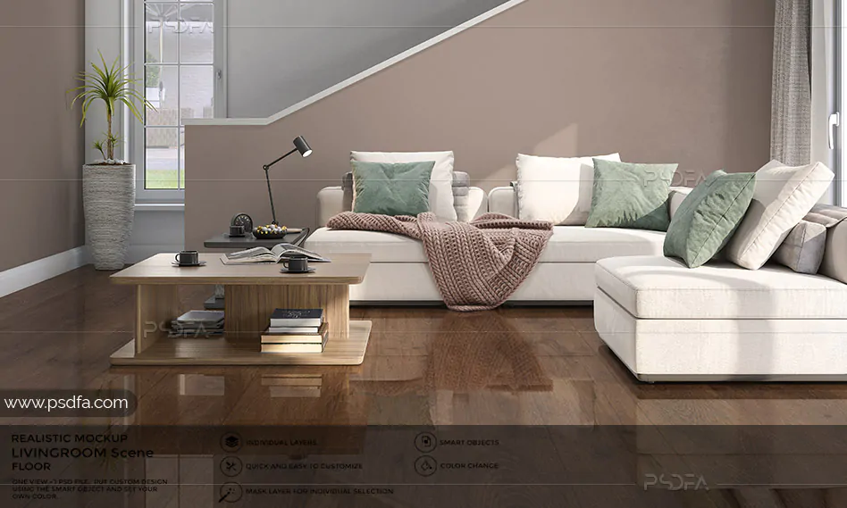 موکاپ کفپوش هال و پذیرایی
