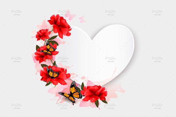 طرح وکتور قاب و فریم گل لاله ، پروانه و قلب رمانتیک و عاشقانه