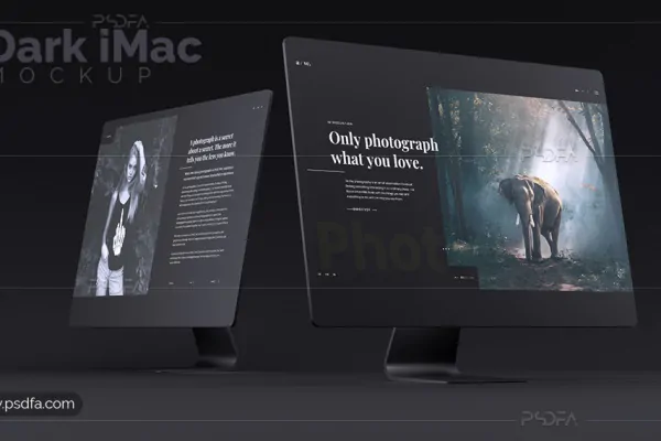 موکاپ آی مک با تم تیره و تاریک Dark iMac Mockup
