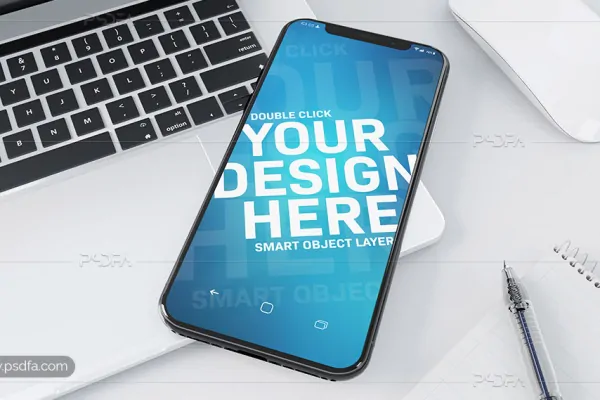 موکاپ اسمارت فون مدرن به همراه تصویر لپ تاپ شیک برای فتوشاپ