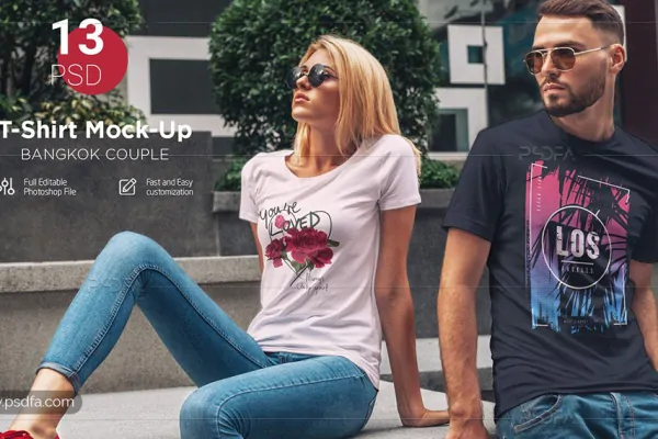 موکاپ تیشرت زن و مرد داخل شهر - 8