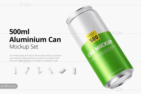 موکاپ قوطی نوشابه و نوشیدنی 500 میلی‌لیتری – 500ml Can Mockup