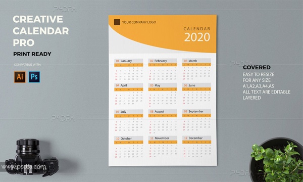 تقویم 2020 میلادی دیواری