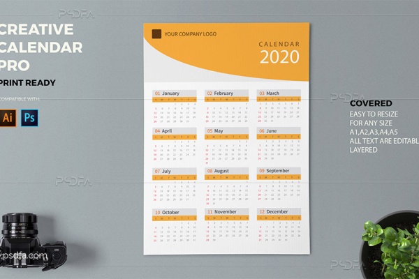 تقویم 2020 میلادی دیواری
