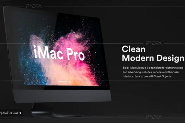 موکاپ آی‌مک پرو با تم تیره و مشکی برای فتوشاپ – iMac Pro Mockups