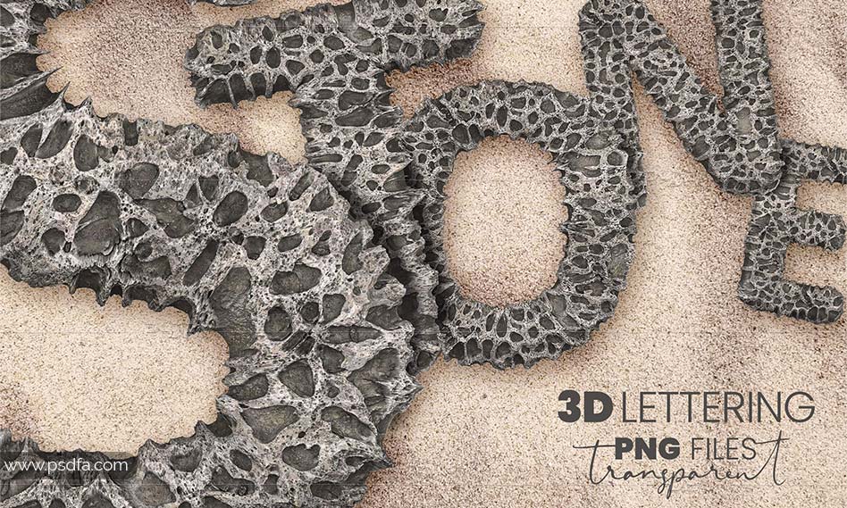 حروف و اعداد 3D با افکت سنگ‌های ساحلی