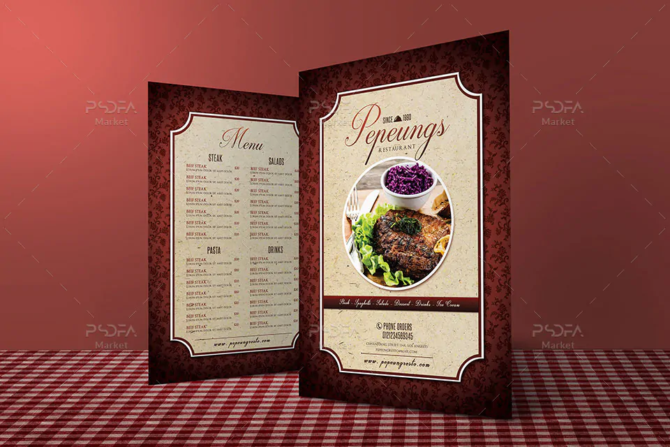 طرح لایه‌باز منوی رستوران شیک و زیبا