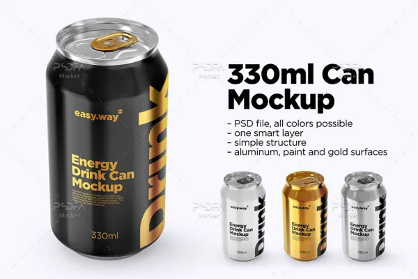 موکاپ قوطی دلستر آلومینیومی 330 میلی لیتری Aluminum Can Mockup
