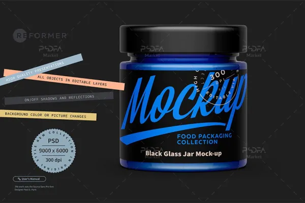 موکاپ ظرف شیشه‌ای کوچک و مشکی درب دار – Black Glass Jar Mockup