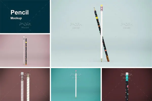 موکاپ مداد در نماهای مختلف قابل ویرایش در فتوشاپ Pencil Mockups