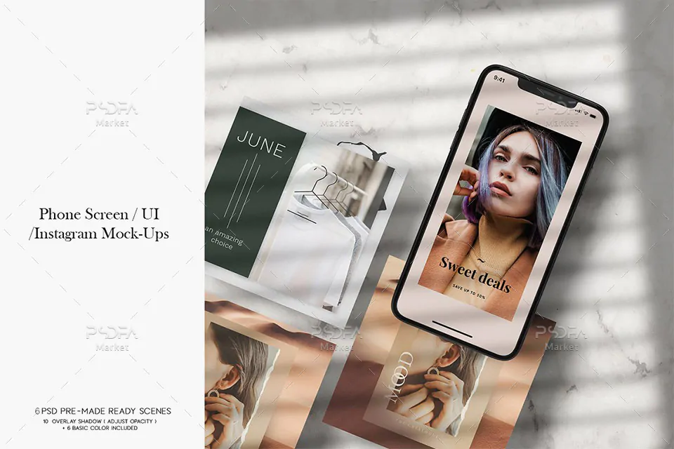 موکاپ موبایل نمایش رابط گرافیکی اینستاگرام