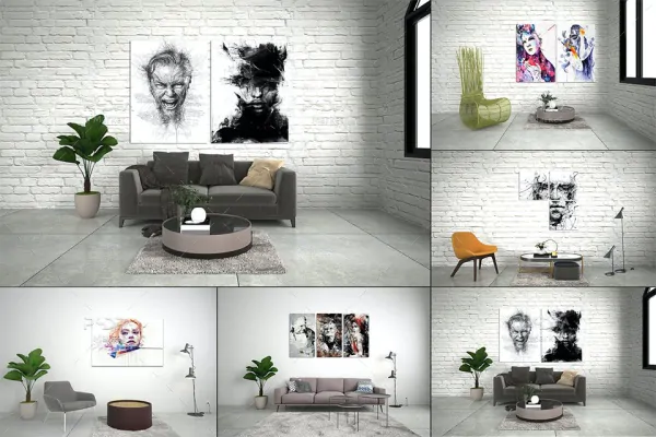 موکاپ تابلو و پوستر هنری روی دیوار اتاق شیک و لاکچری
