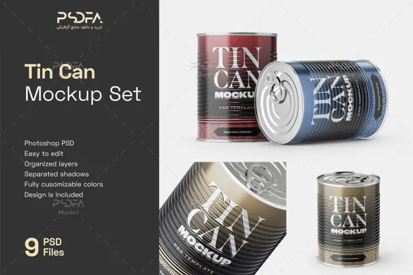موکاپ قوطی کنسرو در نماهای مختلف Tin Can Mockup Set | Conserve