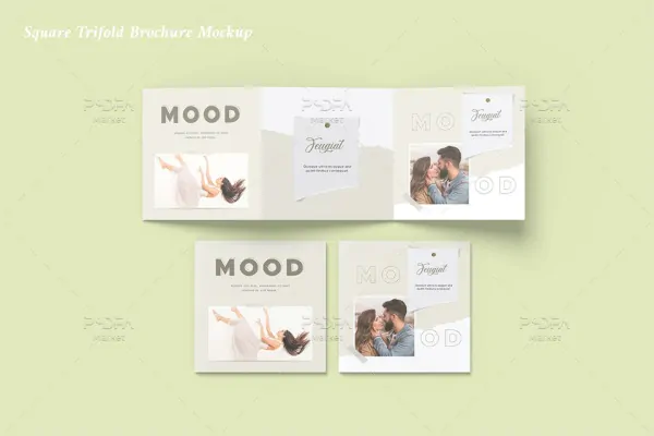 موکاپ بروشور مربعی سه لتی Square Trifold Brochure Mockup