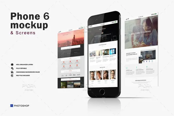 موکاپ گوشی و موبایل آیفون 6 قابل ویرایش در فتوشاپ