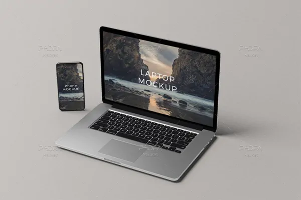 موکاپ صفحه نمایش لپ تاپ و اسمارت فون در نماهای مختلف