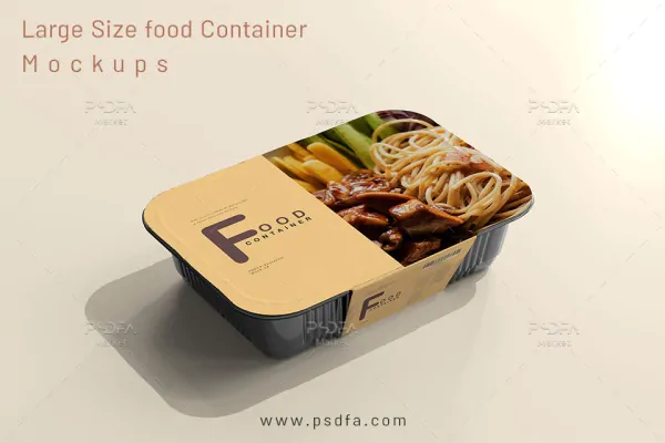 موکاپ ظرف یکبار مصرف غذا سایز بزرگ در نماهای مختلف