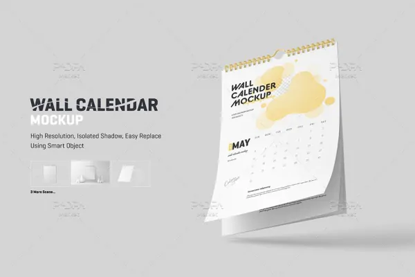 موکاپ تقویم دیواری در نماهای مختلف قابل ویرایش در فتوشاپ