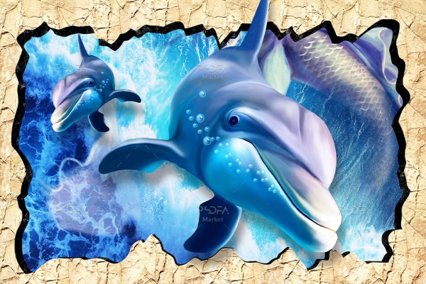 طرح پوستر دیواری سه بعدی دلفین