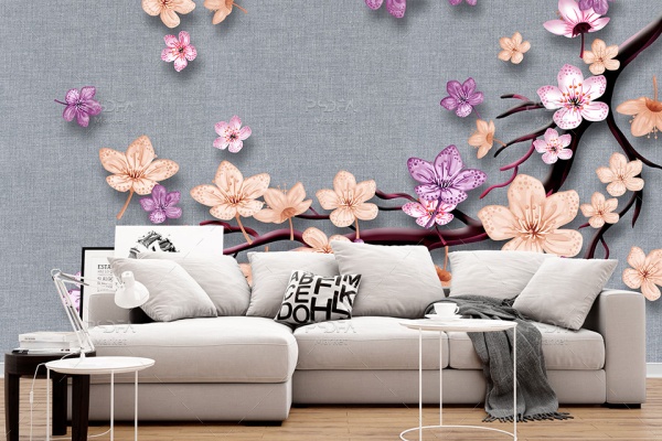 طرح سه بعدی کاغذ دیواری گل و شکوفه