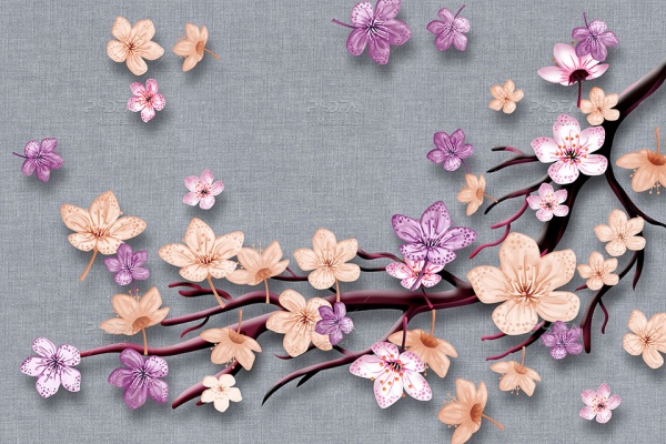 طرح سه بعدی کاغذ دیواری گل و شکوفه