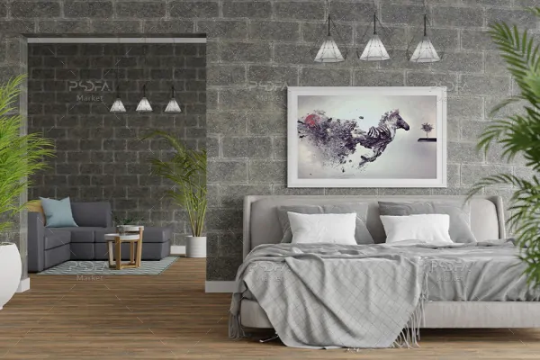 موکاپ قاب و تابلو عکس داخل اتاق خواب