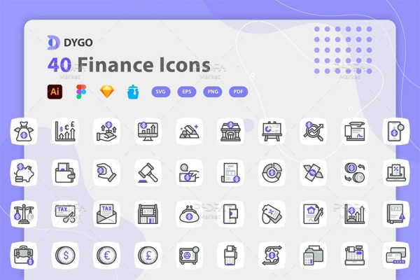 40 آیکون دارایی مالیه و سرمایه گذاری لایه باز وکتور Finance Icons
