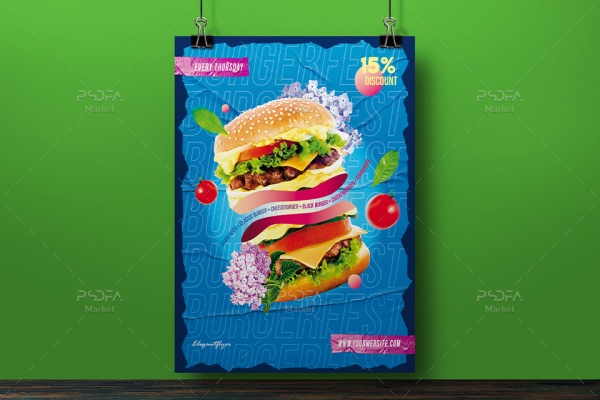 طرح لایه باز تراکت همبرگر و فست فود