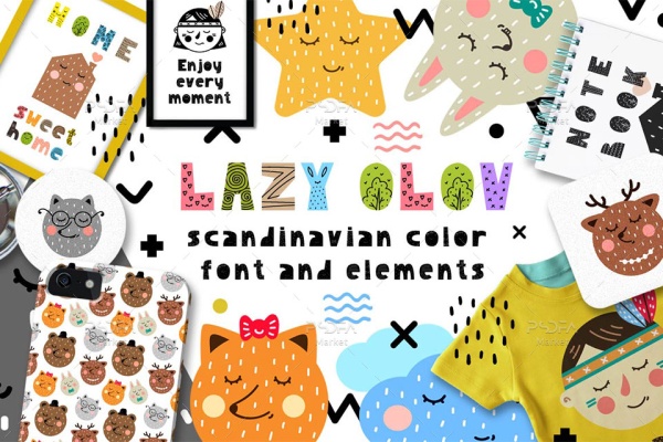 فونت فانتزی رنگی Lazy Olov و عناصر طراحی کودکانه