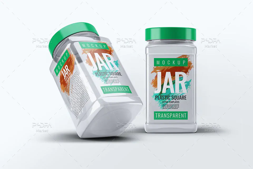 موکاپ بطری پلاستیکی مکعبی بزرگ