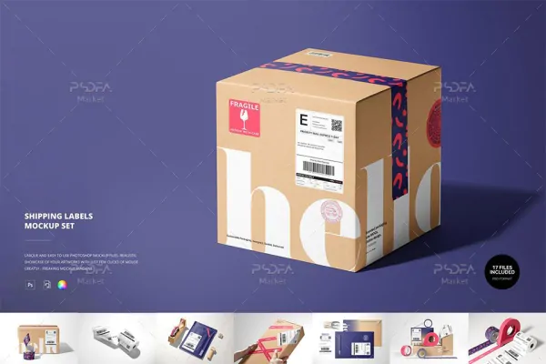 موکاپ لیبل و برچسب مرسولات پستی و حمل و نقل