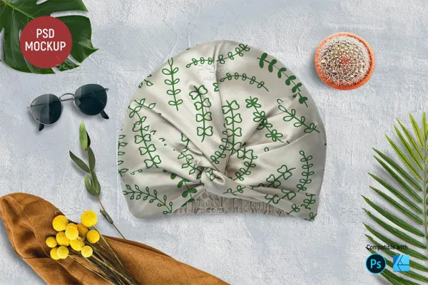 موکاپ کلاه عمامه ابریشمی زنانه