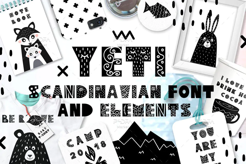 فونت فانتزی Yeti با پترن و عناصر طراحی کودکانه