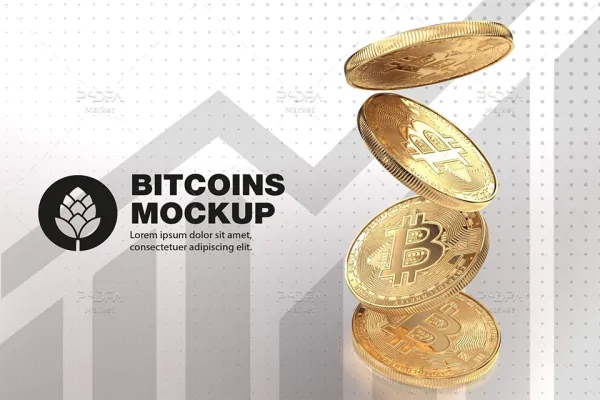 موکاپ بیت کوین طلایی Golden Bitcoin Mockup