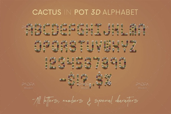 PNG حروف با افکت گلدان کاکتوس سه بعدی - 3D