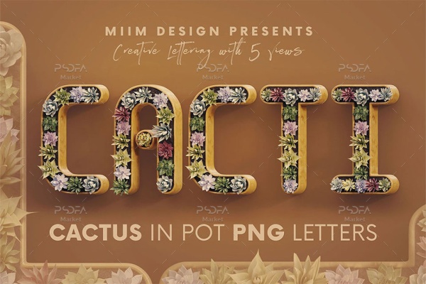 PNG حروف با افکت گلدان کاکتوس سه بعدی - 3D