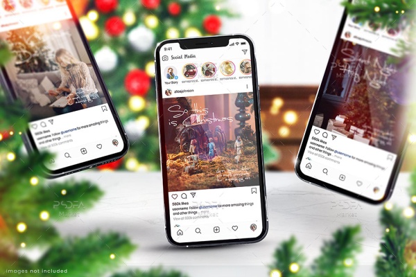 موکاپ موبایل با بک گراند کریسمس