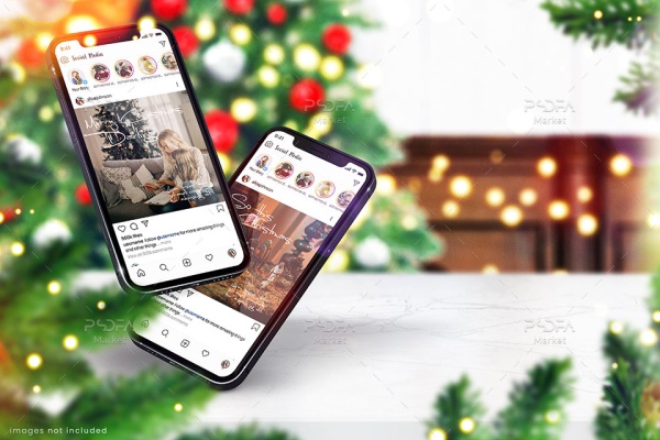 موکاپ موبایل با بک گراند کریسمس