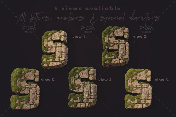 PNG حروف دیوار سنگی خزه دار سه بعدی - 3D