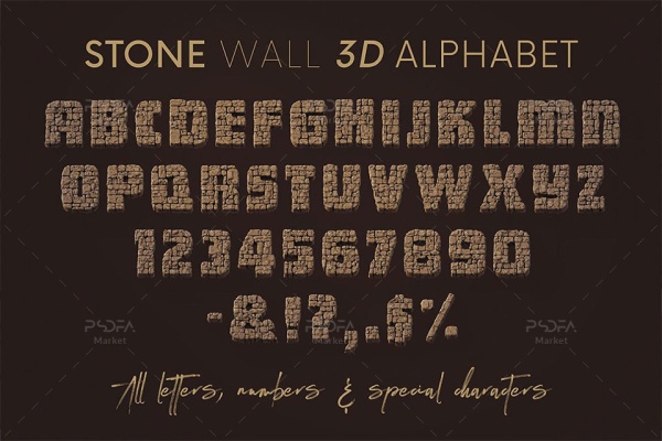 PNG حروف دیوار سنگی خزه دار سه بعدی - 3D