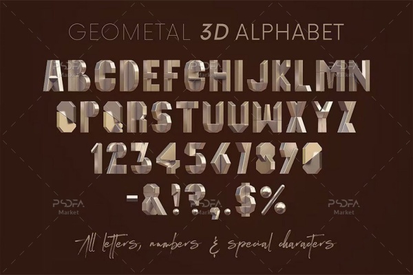 حروف الفبا هندسی سه بعدی