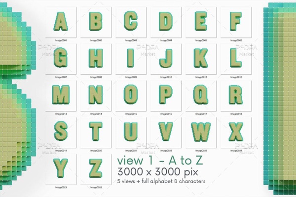 حروف پیکسلی سه بعدی