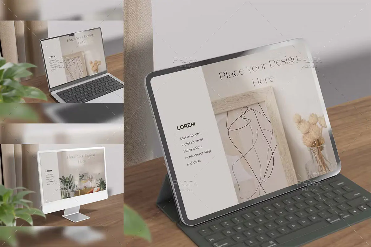 موکاپ تبلت، لپ تاپ و مانیتور